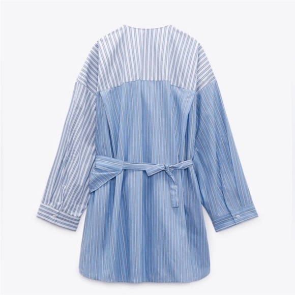 Zara Blue & White Striped Wrap poplin Blouse XS Oversized 100% Cotton ✨ - Picture 5 of 9